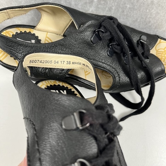 Fly London Ylfa Black Leather Lace Up Wedge Sandals Size 38 US 7.5/8 - Picture 9 of 9